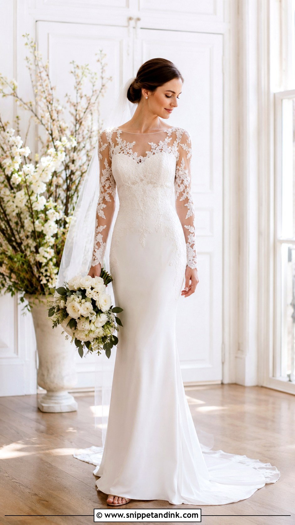 Fitted Wedding Dress With Sheer Sleeves - Snippet and Ink - 25 Form Fitting Wedding Dress Ideas