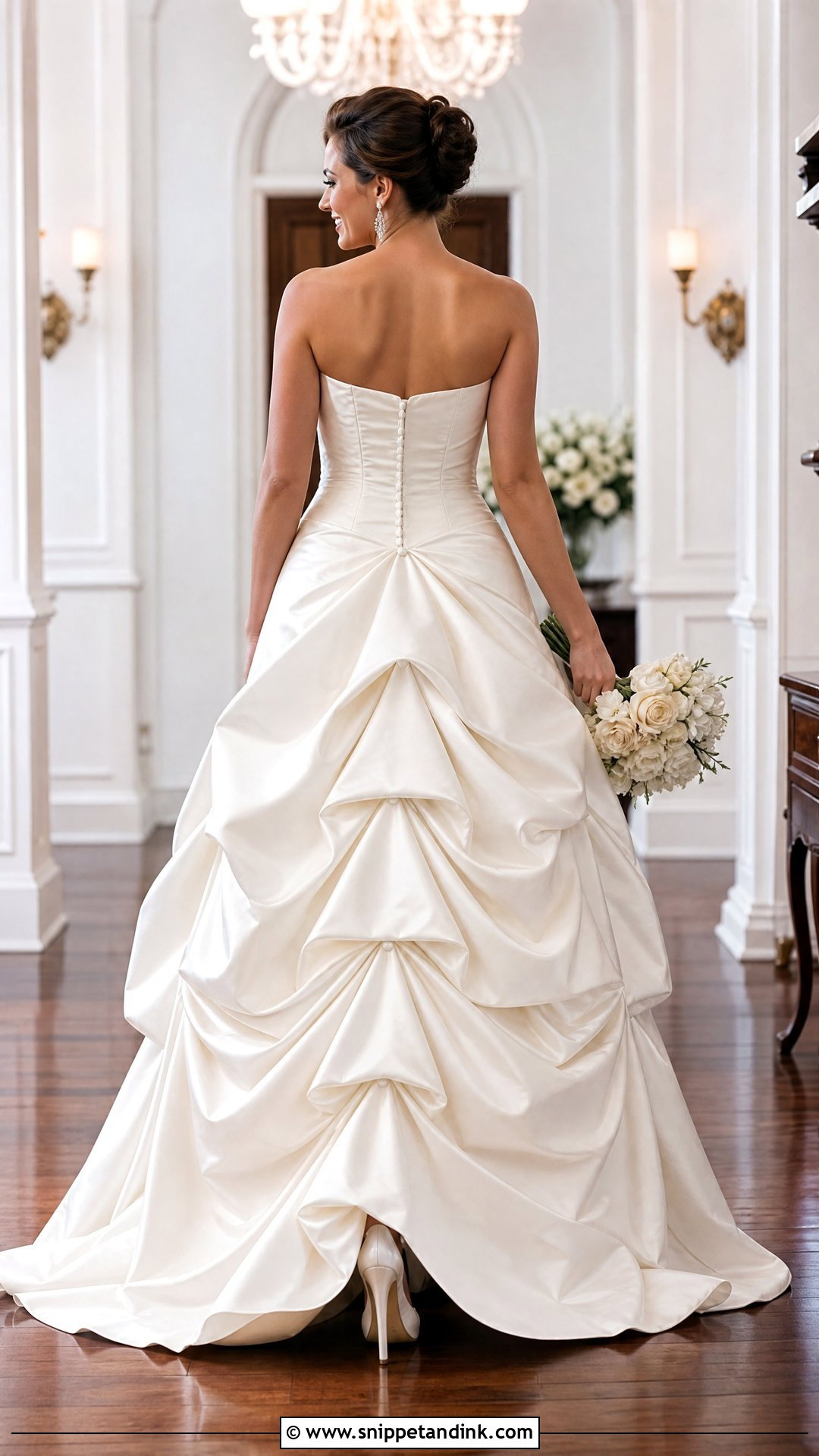 Five Point Bustle for a Heavy Satin Train - Snippet and Ink - 20 Wedding Dress Train Bustle Ideas