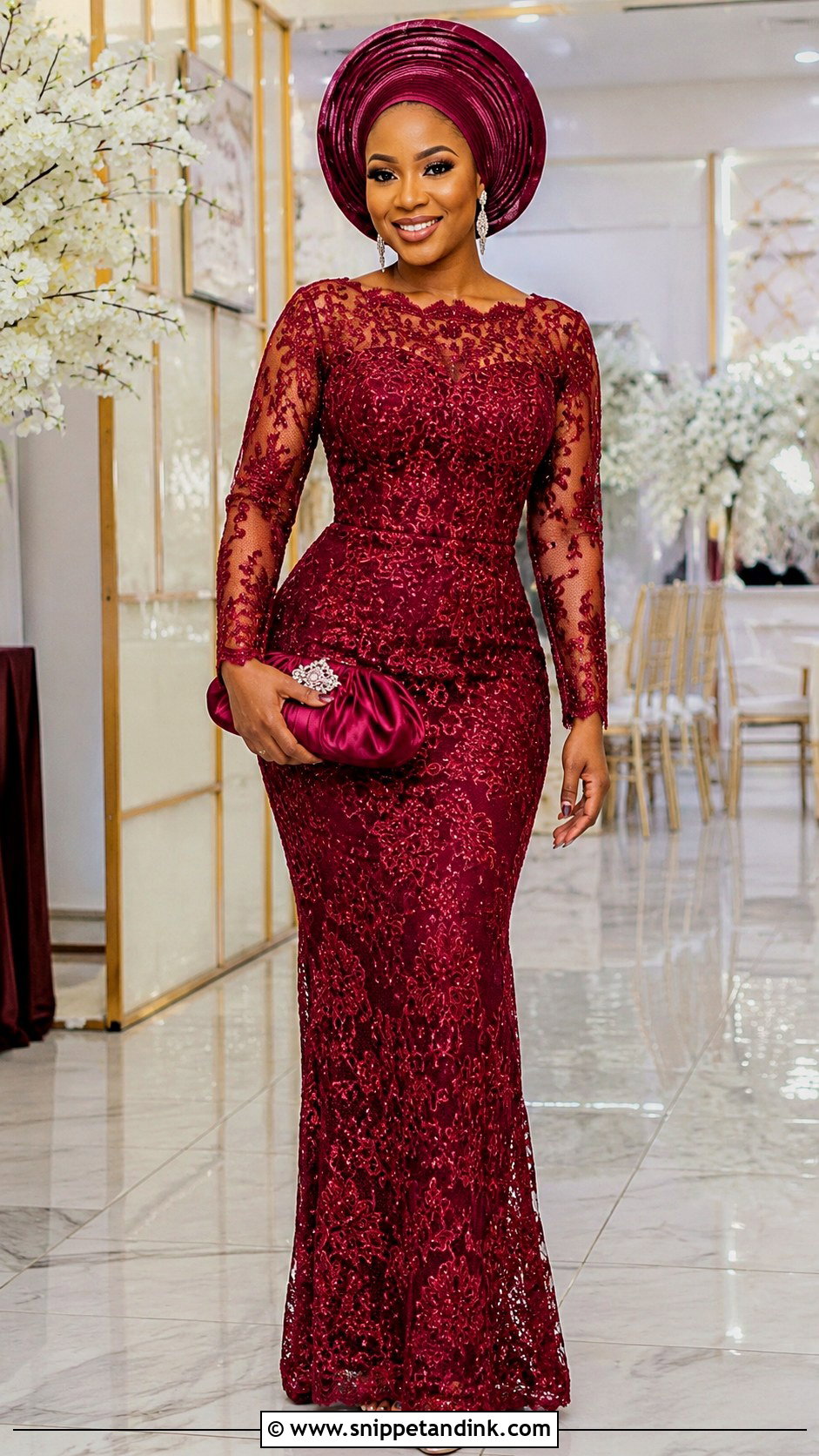 Floor Length Aso Ebi Lace Gown - Snippet and Ink - 25 Simple Aso Ebi Lace Gown Styles