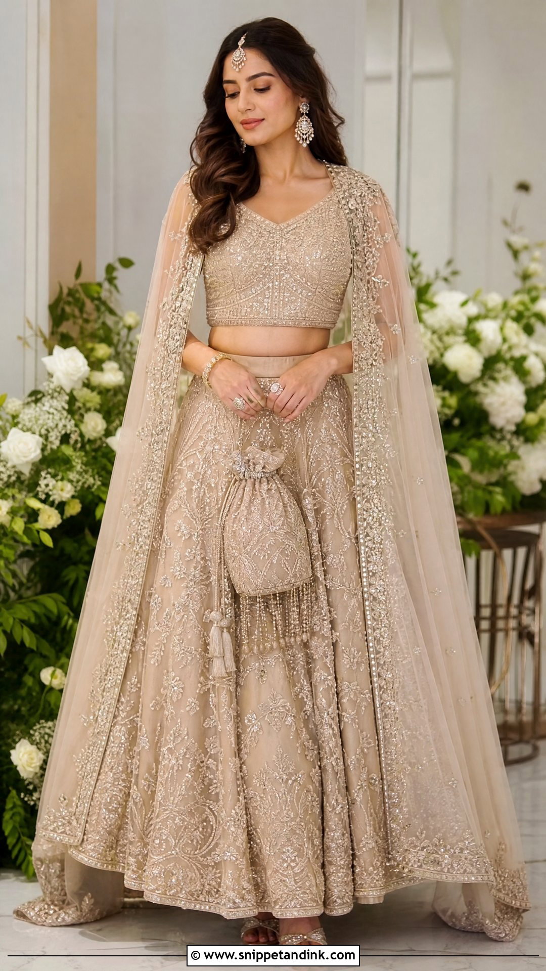 Floor Length Cape Shrug With Lehenga Dress - Snippet and Ink - 20 Shrugs for Dresses Indian Wedding