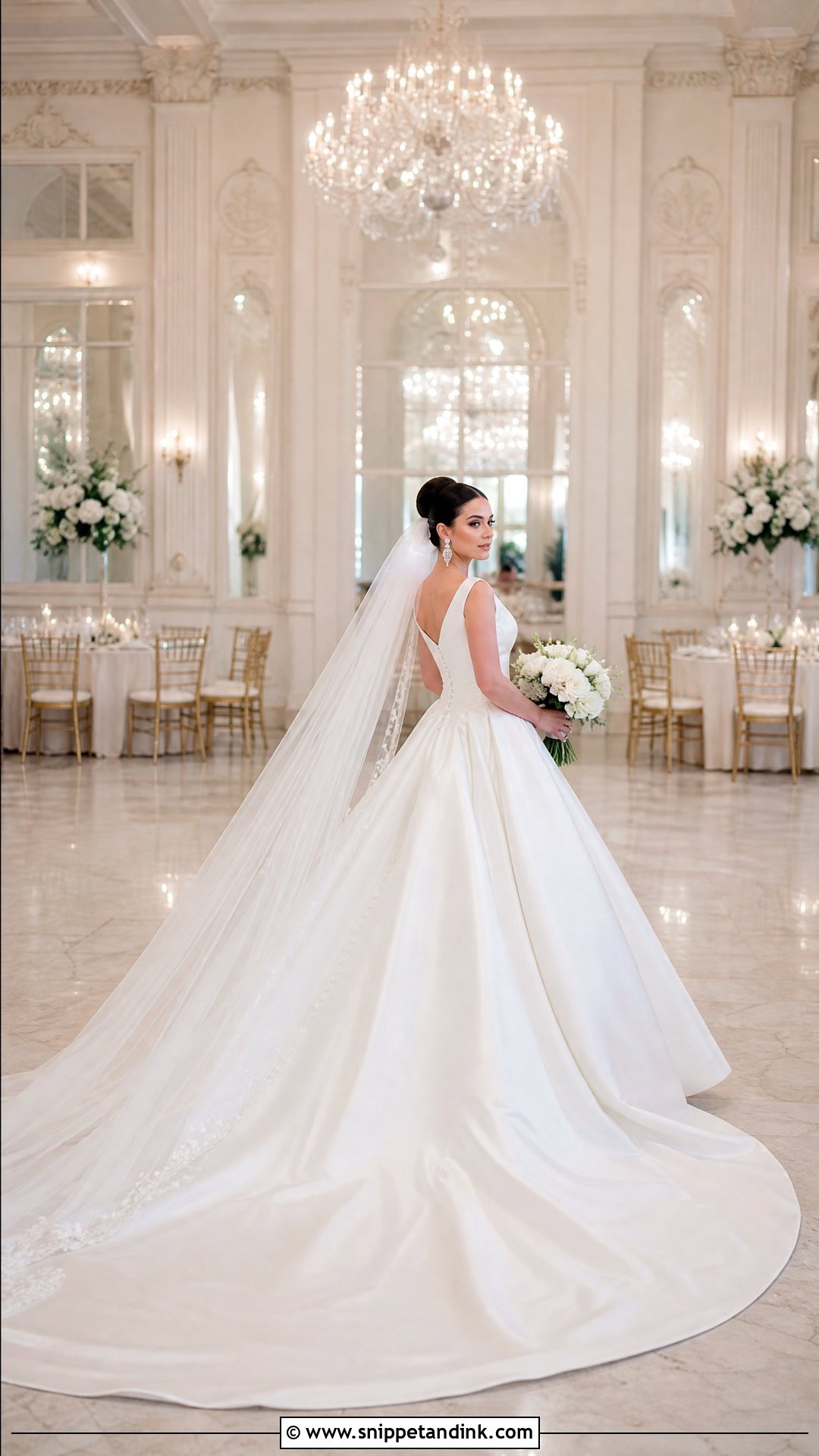 Floor Length Wedding Dress With Cathedral Train - Snippet and Ink - 20 Wedding Dress Length Ideas