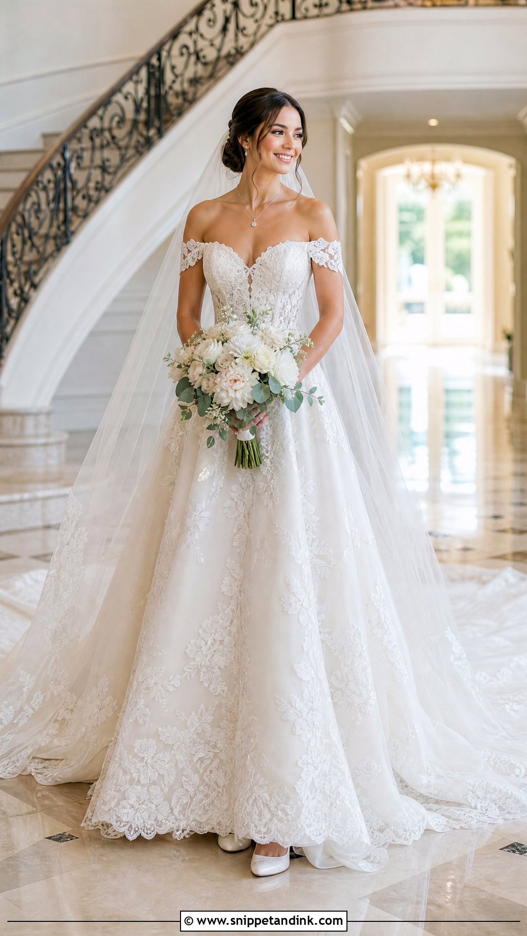 Floor Length Wedding Dress With Chapel Train - Snippet and Ink - 20 Wedding Dress Length Ideas