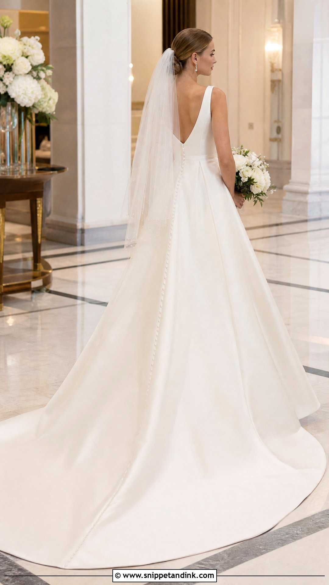 Floor Length Wedding Dress With Court Train - Snippet and Ink - 20 Wedding Dress Length Ideas