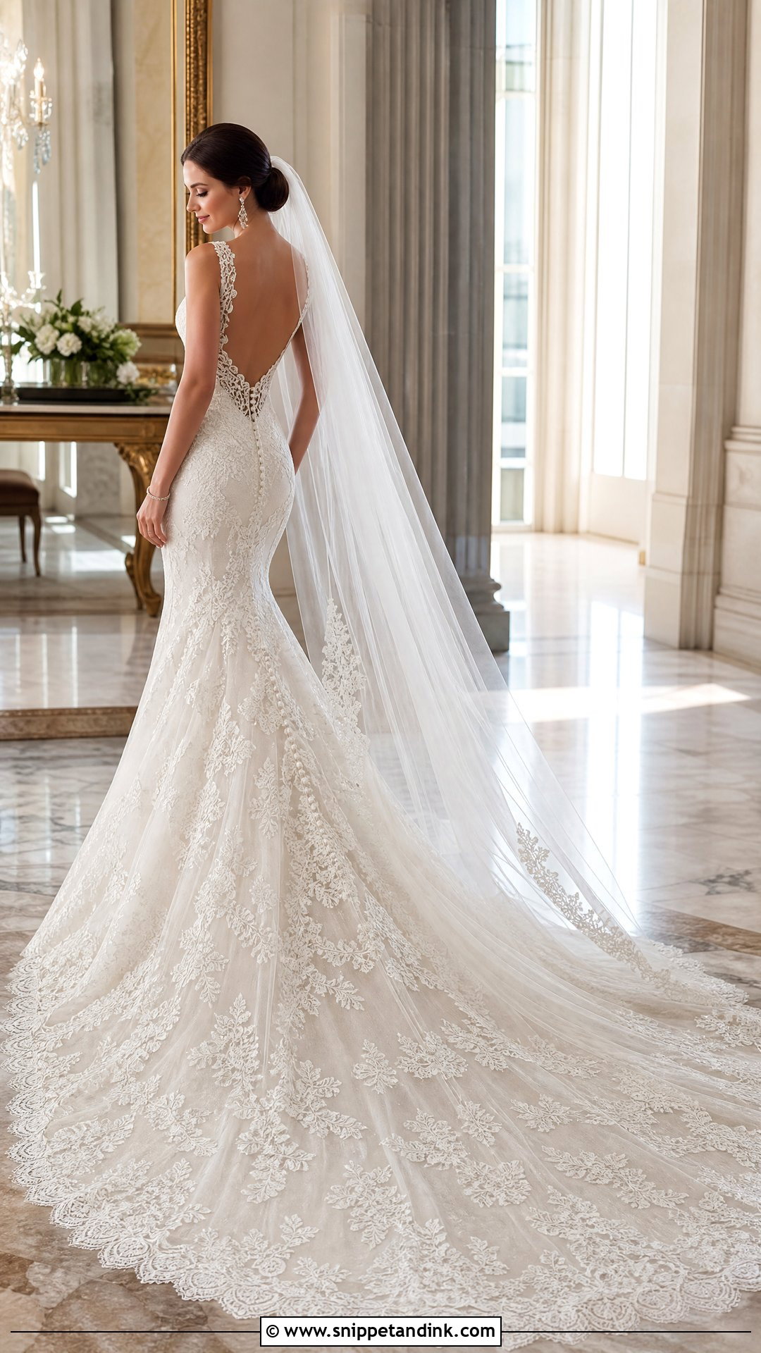 Floor Length Wedding Dress With Semi Cathedral Train - Snippet and Ink - 20 Wedding Dress Length Ideas