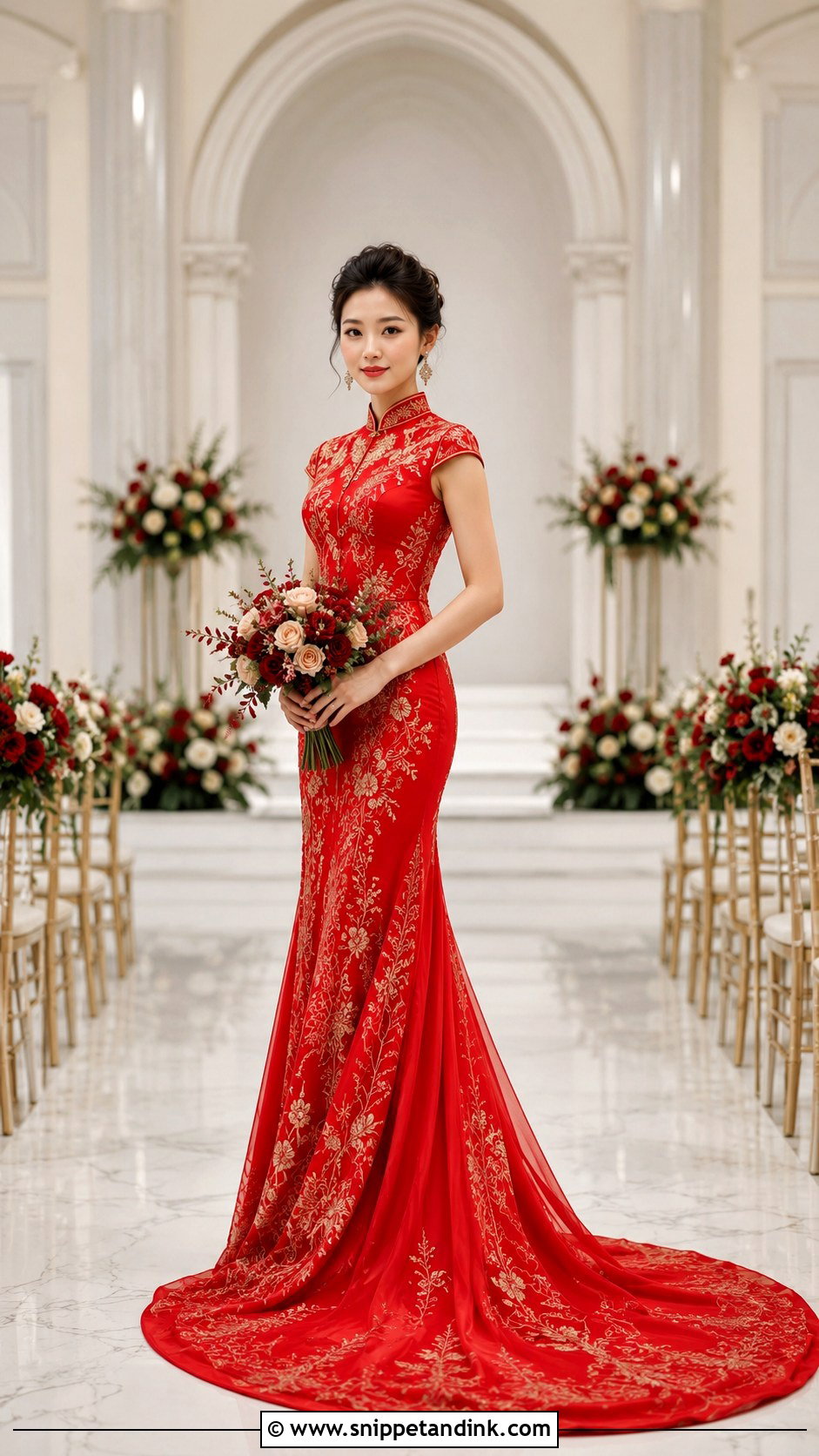 Floor Length Wedding Qipao With Train - Snippet and Ink - 20 Wedding Qipao Ideas