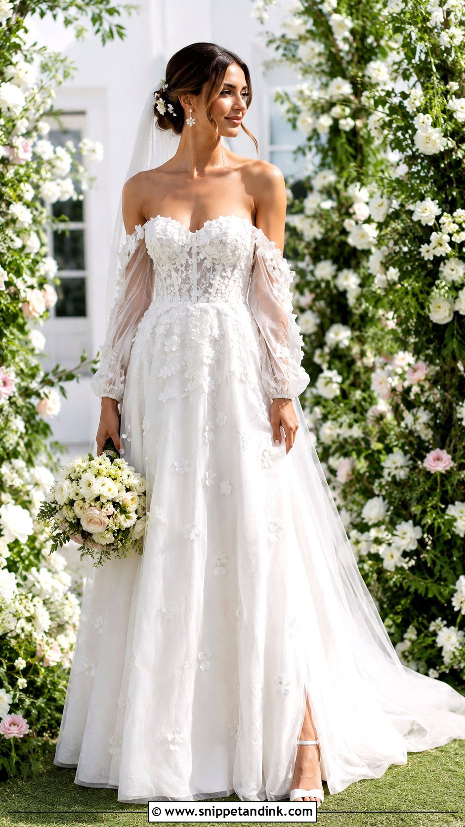 Floral 2in1 Wedding Dress With Removable Sleeves - Snippet and Ink - 20 2in1 Wedding Dress Ideas