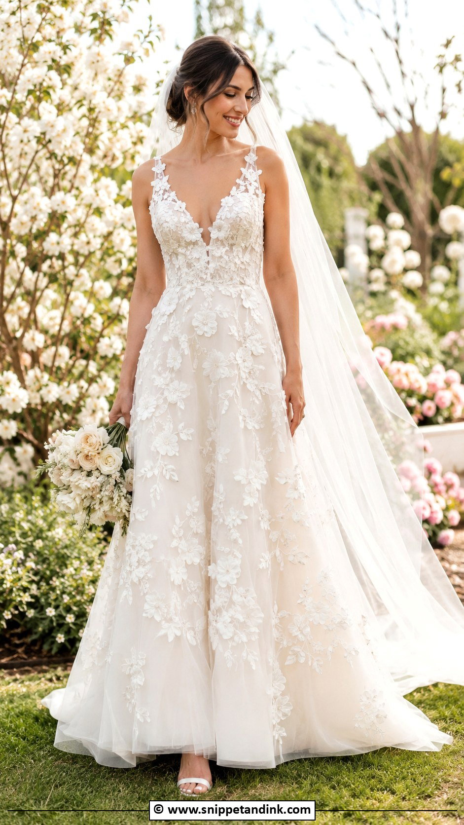 Floral A Line Wedding Dress - Snippet and Ink - 30 A-Line Wedding Dress Ideas