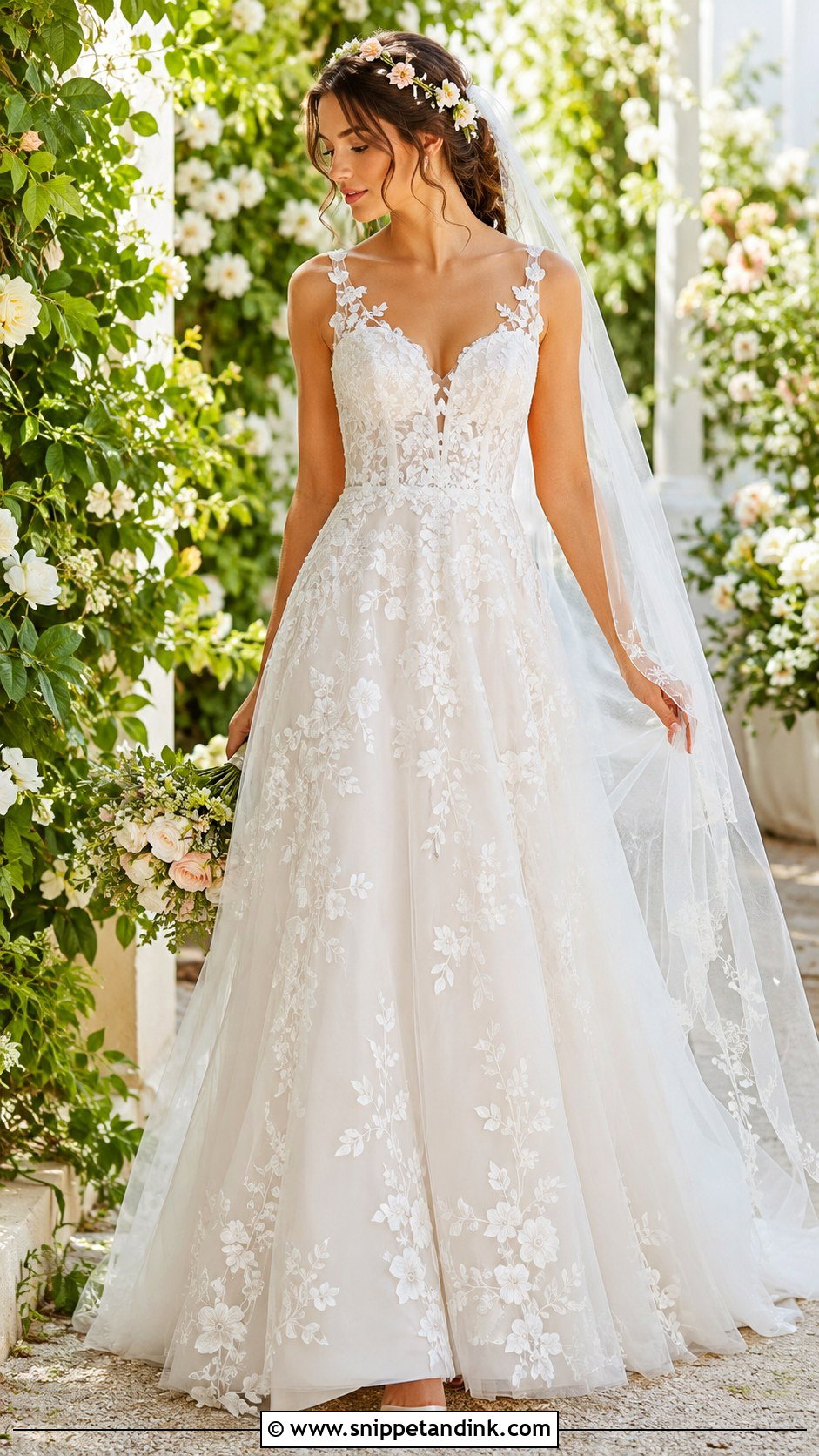 Floral A Line Wedding Dress - Snippet and Ink - 30 Wedding Dresses a Line