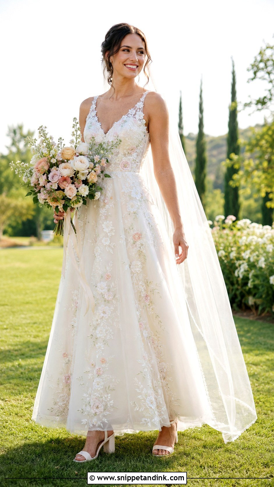 Floral A Line Wedding Dress - Snippet and Ink - 25 Flowery Wedding Dress Ideas