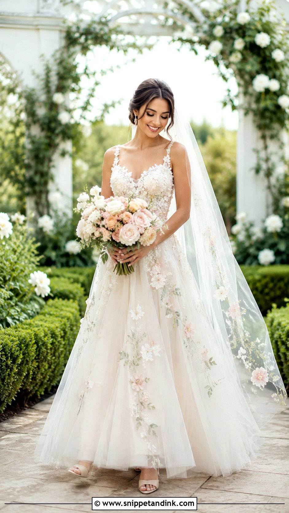 Floral A Line Wedding Dress - Snippet and Ink - 20 Fairytail Wedding Dresses