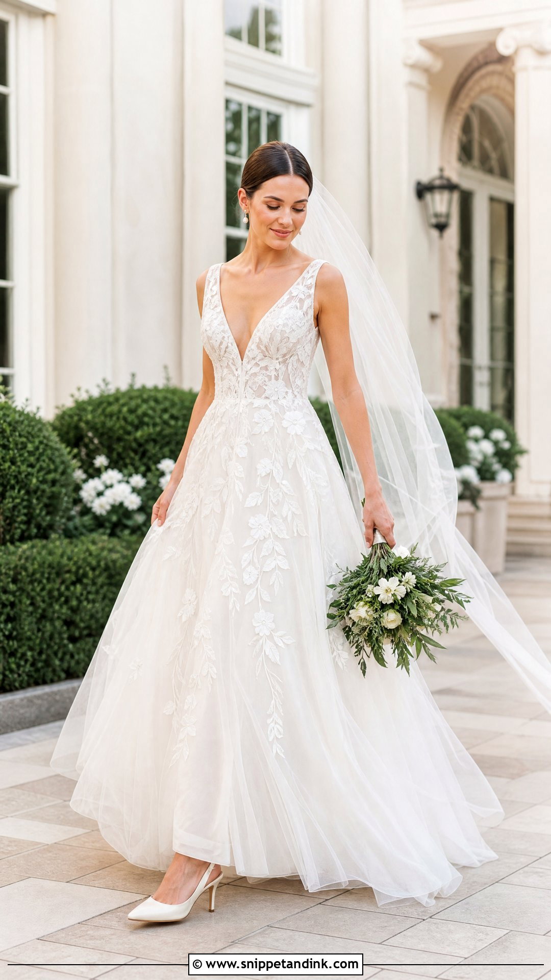 Floral A Line Wedding Dress - Snippet and Ink - 20 Flower Wedding Dresses
