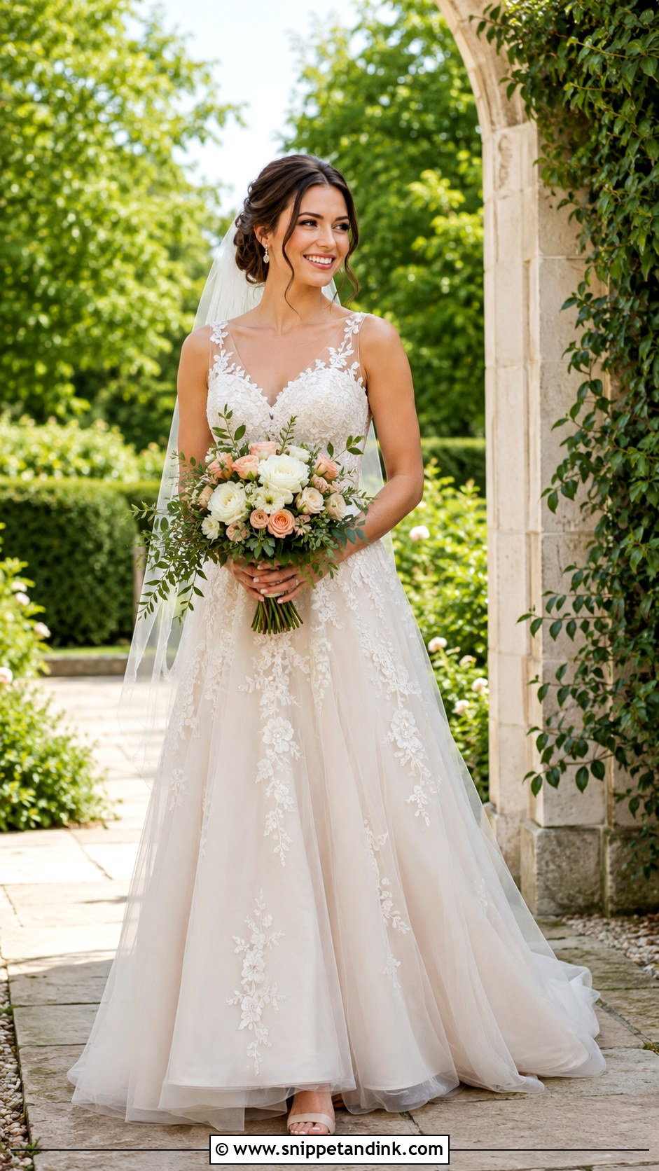 Floral A Line Wedding Dress With Garden Bouquet - Snippet and Ink - 25 Wedding Dresses with Flowers