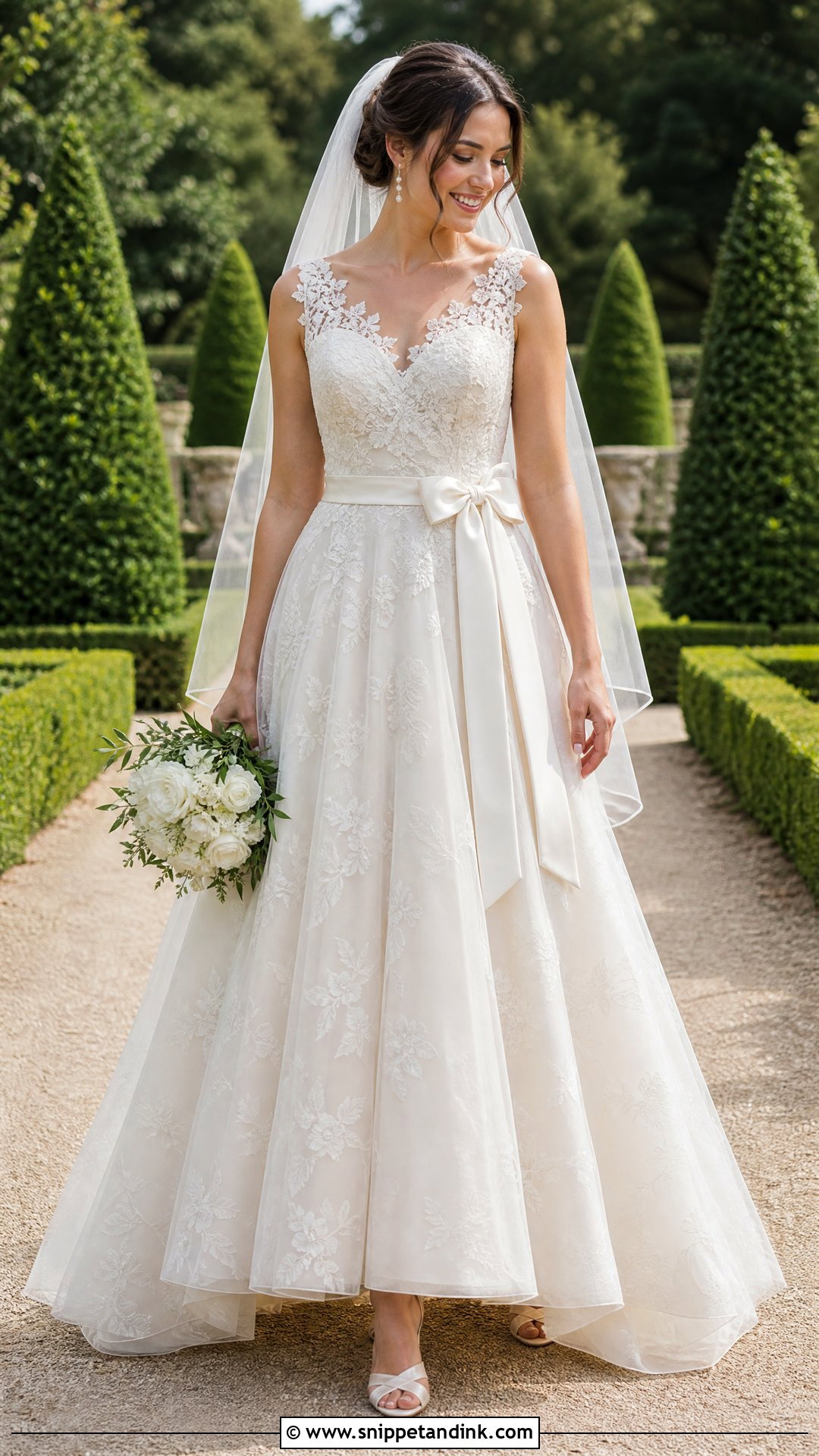 Floral A Line Wedding Dress With Satin Bow - Snippet and Ink - 25 Floral Wedding Dress Ideas