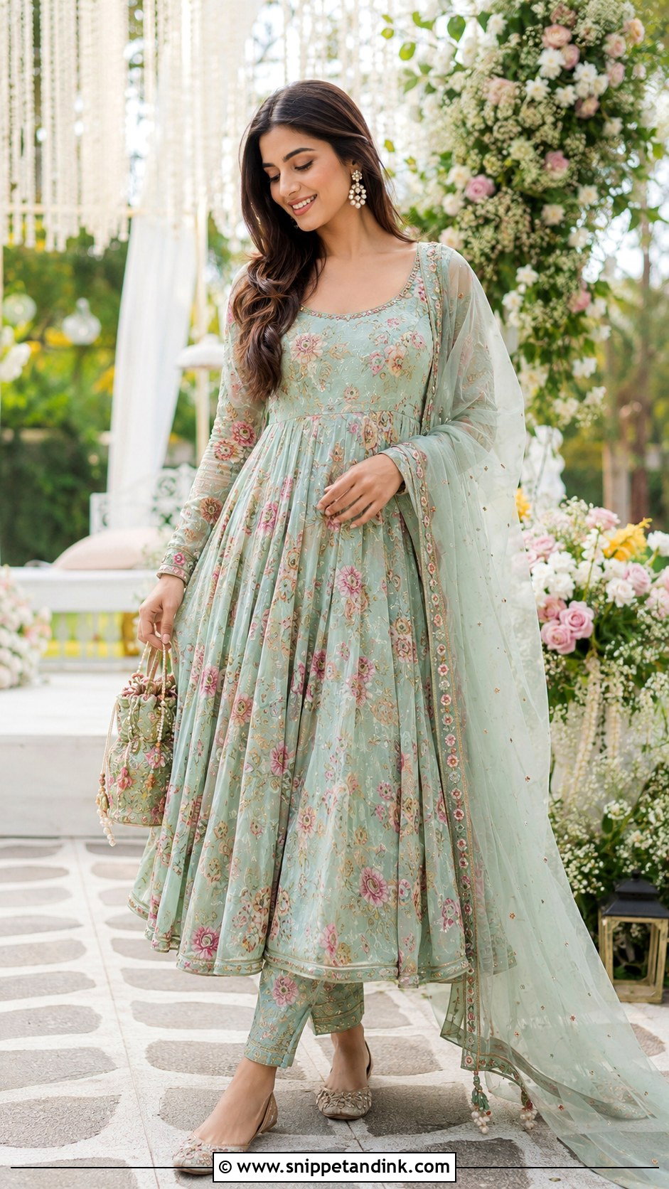 Floral Anarkali And Jutti Prewedding Outfit - Snippet and Ink - 20 Casual Indian Prewedding Outfit Ideas