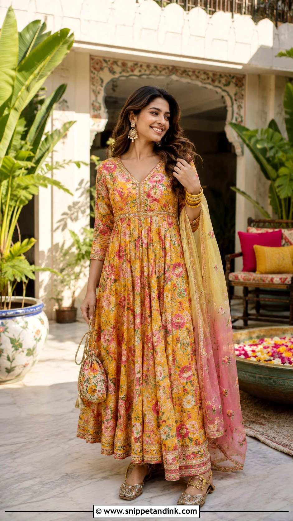 Floral Anarkali Dress For Mehndi - Snippet and Ink - 25 Wedding Anarkali Dress Ideas