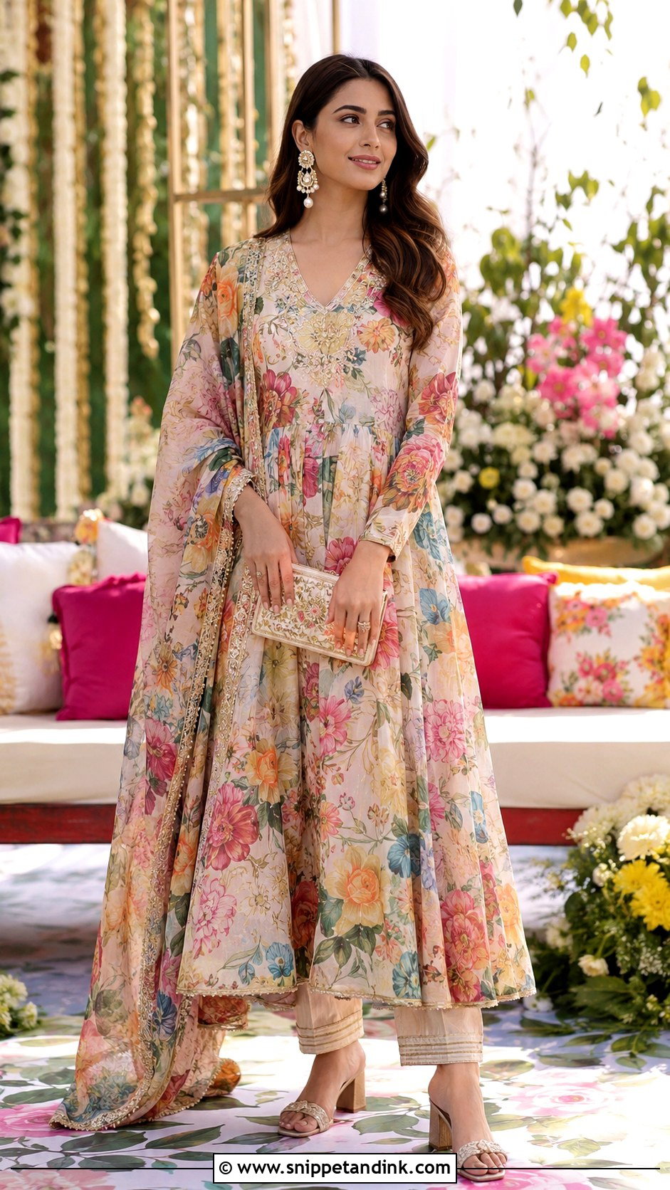 Floral Anarkali Dress for Mehandi - Snippet and Ink - 20 Dress for Mehandi Ideas