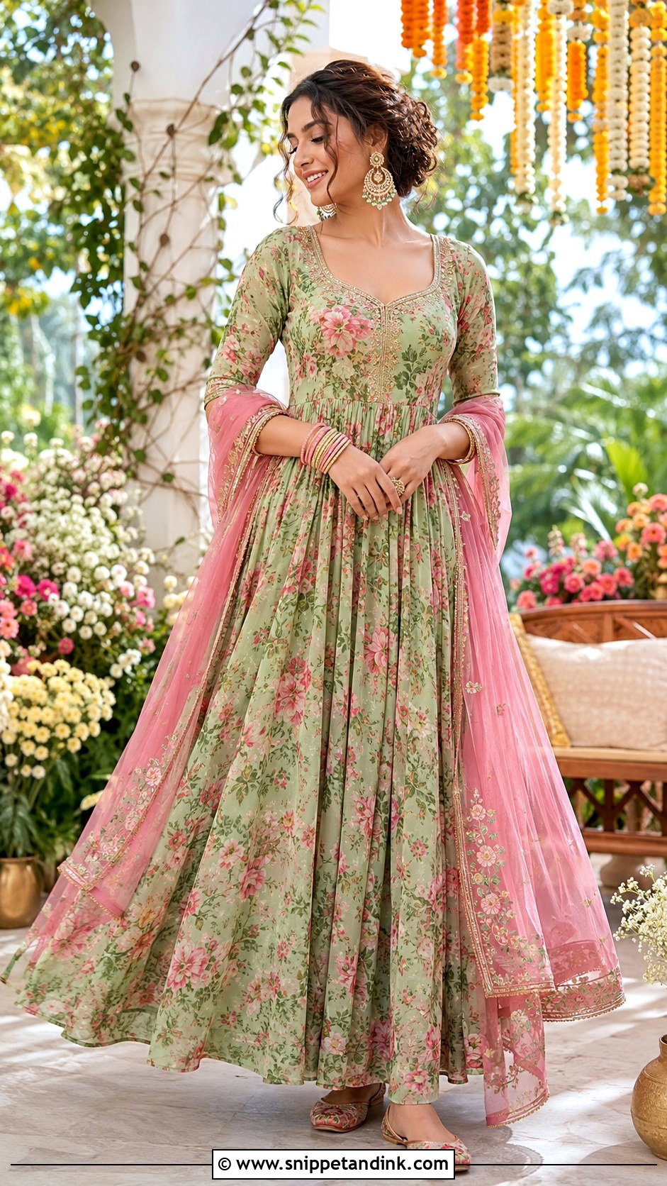 Floral Anarkali For Mehndi Ceremony - Snippet and Ink - 25 Mehndi Ceremony Outfit Ideas