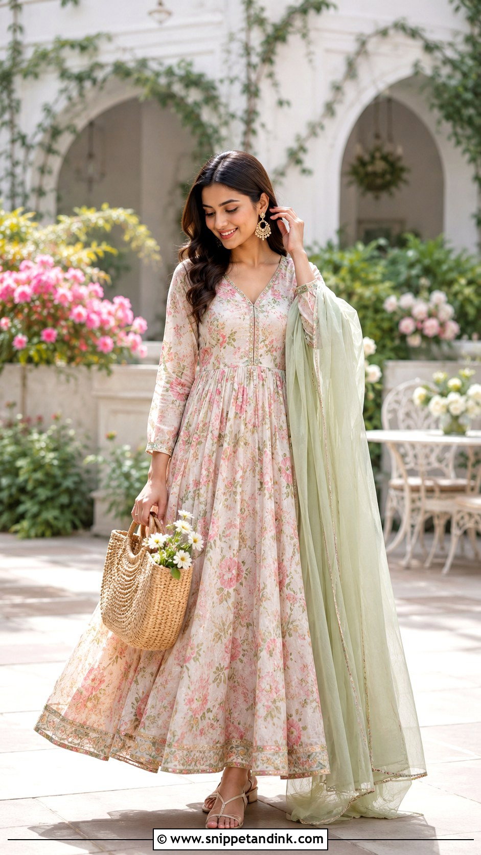 Floral Anarkali Gown With Dupatta - Snippet and Ink - 25 Anarkali Gown with Dupatta Ideas