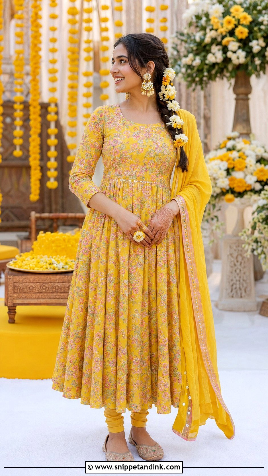 Floral Anarkali Haldi Outfit - Snippet and Ink - 20 Floral Haldi Outfit Ideas