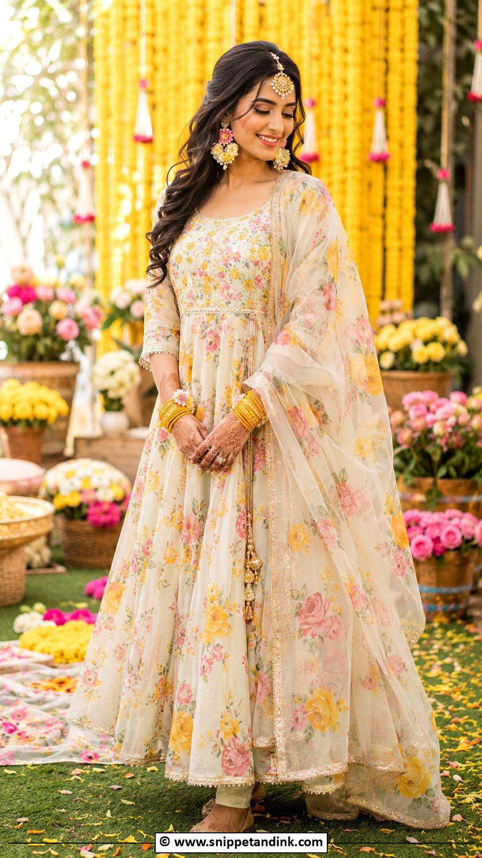 Floral Anarkali Haldi Outfit - Snippet and Ink - 30 Unique Haldi Ceremony Outfit for Bride Ideas
