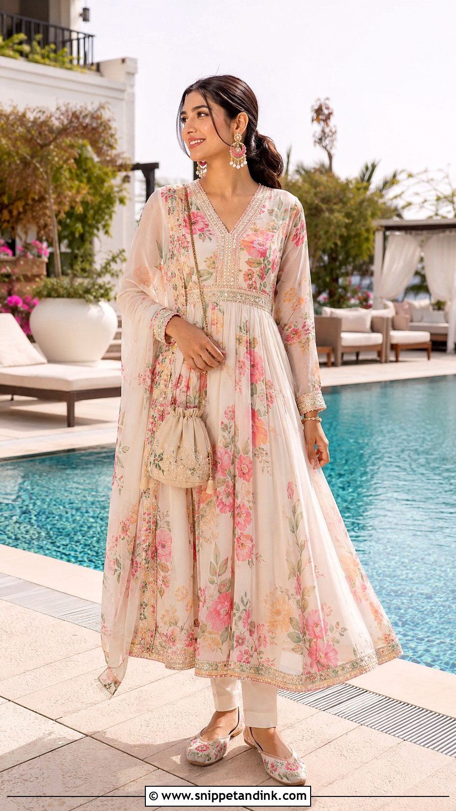 Floral Anarkali Indian Wedding Pool Party Outfit - Snippet and Ink - 20 Indian Wedding Pool Party Outfits