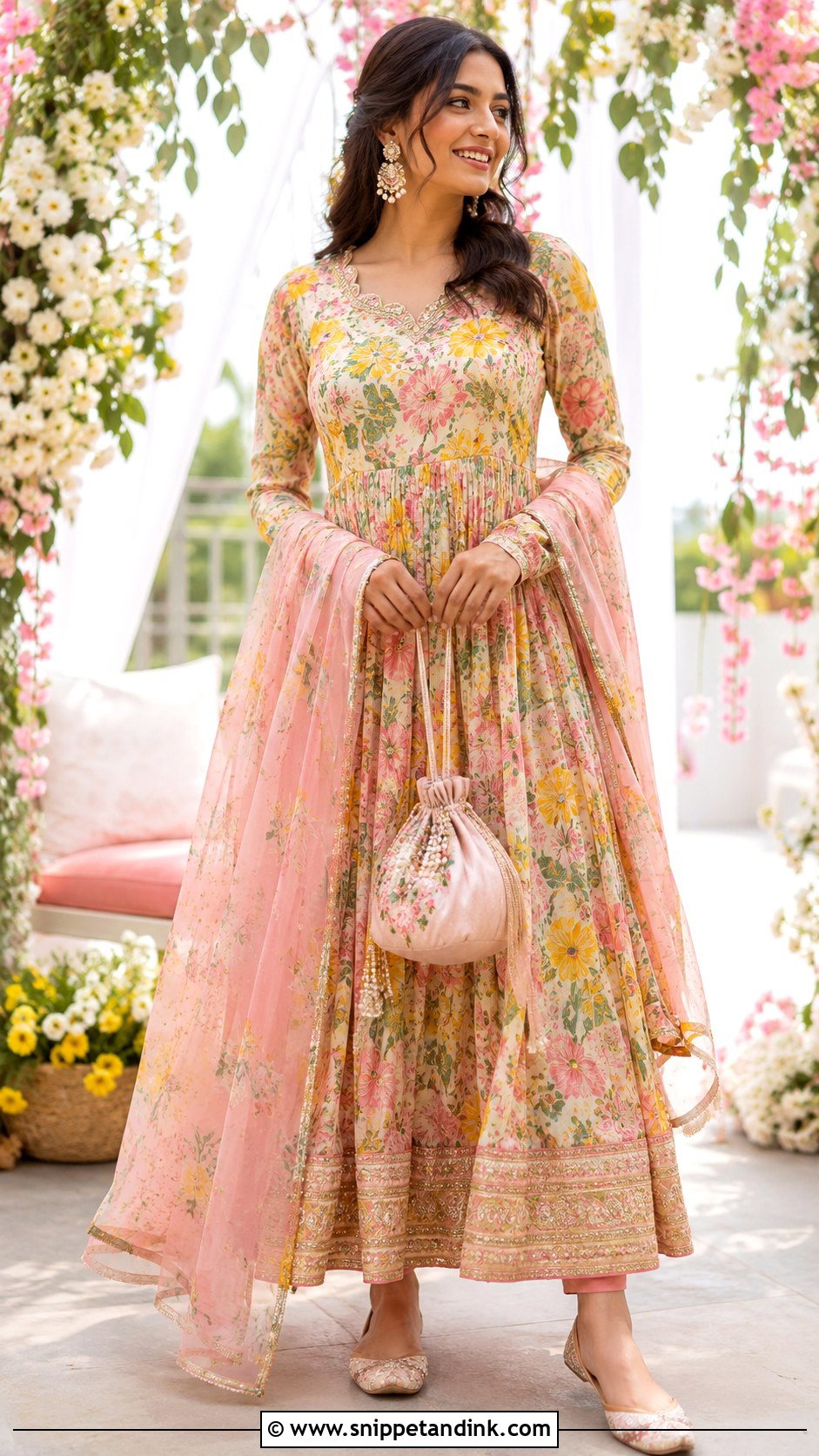 Floral Anarkali Mehendi Outfit - Snippet and Ink - 35 Mehendi Outfits