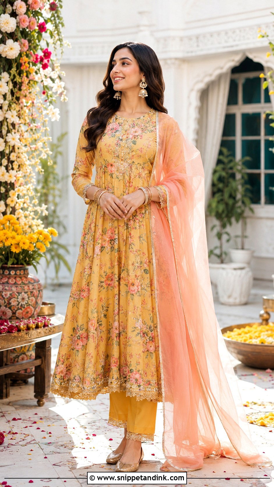 Floral Anarkali Pakistani Mayun Dress - Snippet and Ink - 20 Pakistani Cousin Wedding Dress Ideas