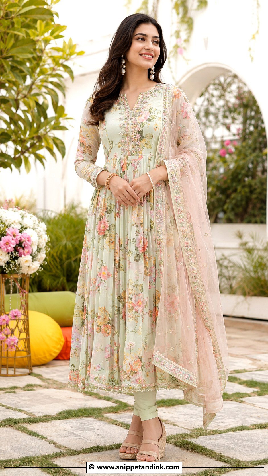 Floral Anarkali Suit For Mehendi - Snippet and Ink - 30 Mehendi Dress Ideas