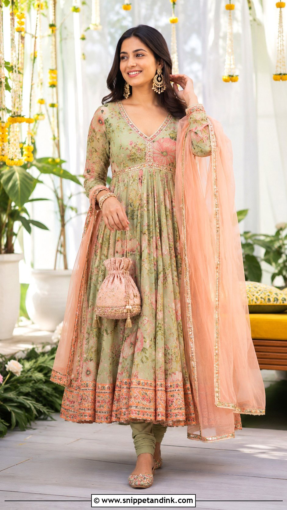 Floral Anarkali Suit For Mehndi - Snippet and Ink - 25 Indian Best Friend Wedding Outfit Ideas