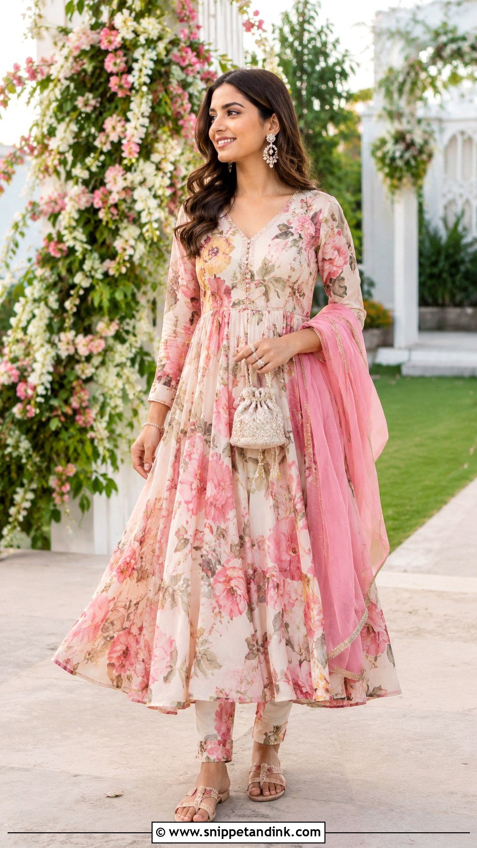 Floral Anarkali With Chiffon Dupatta - Snippet and Ink - 20 Dupatta Dress Ideas
