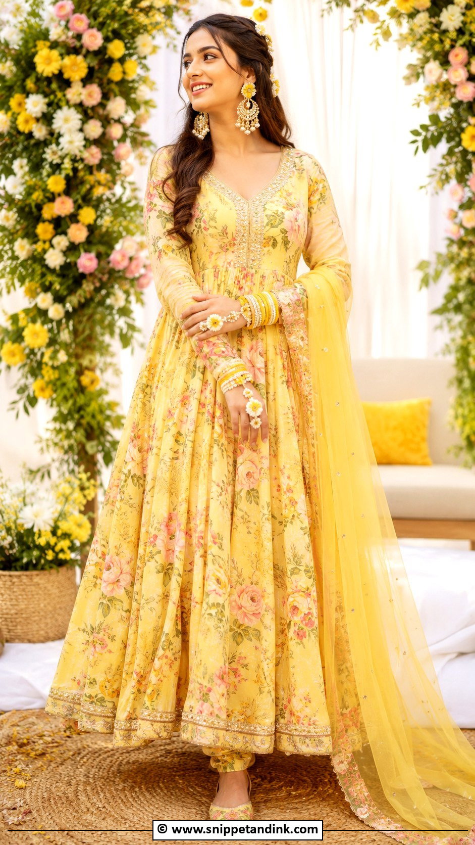 Floral Anarkali for Haldi Bride - Snippet and Ink - 30 Unique Haldi Outfits for Bride