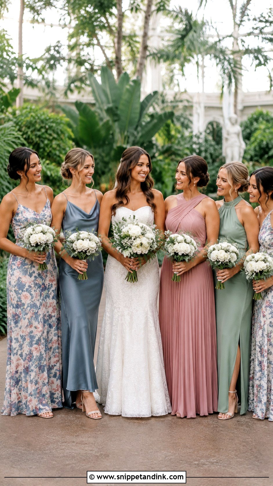 Floral And Solid Mismatched Bridal Party - Snippet and Ink - 20 Mismatched Bridal Party Ideas