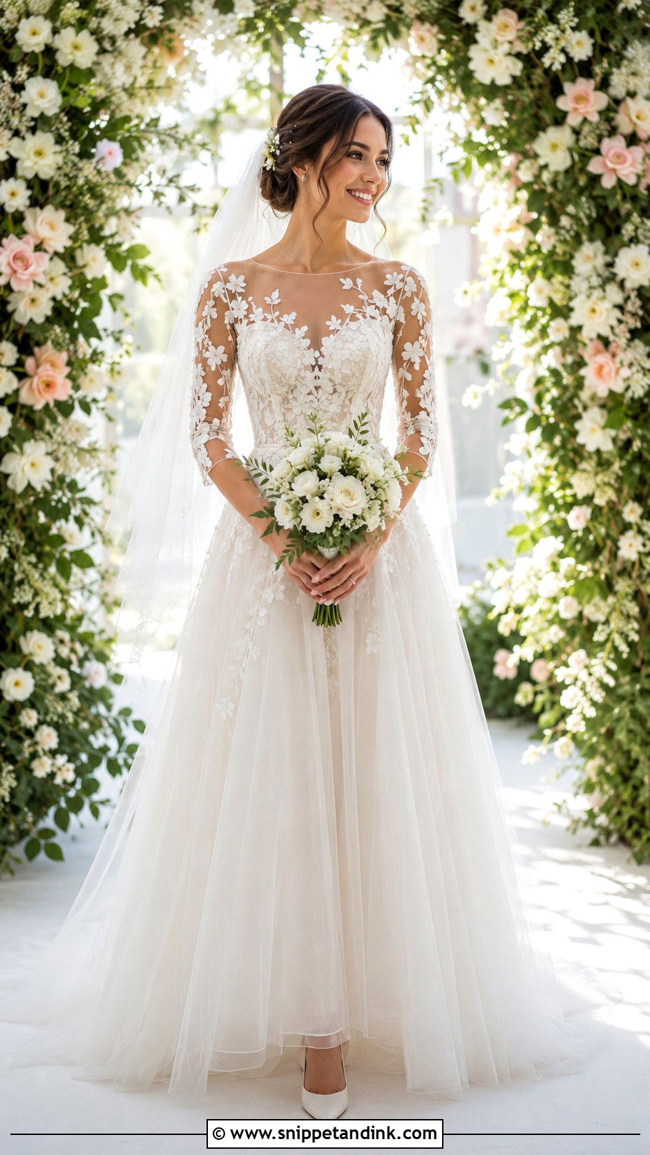 Floral Applique 34 Sleeve Wedding Dress - Snippet and Ink - 20 34 Sleeve Wedding Dress Ideas