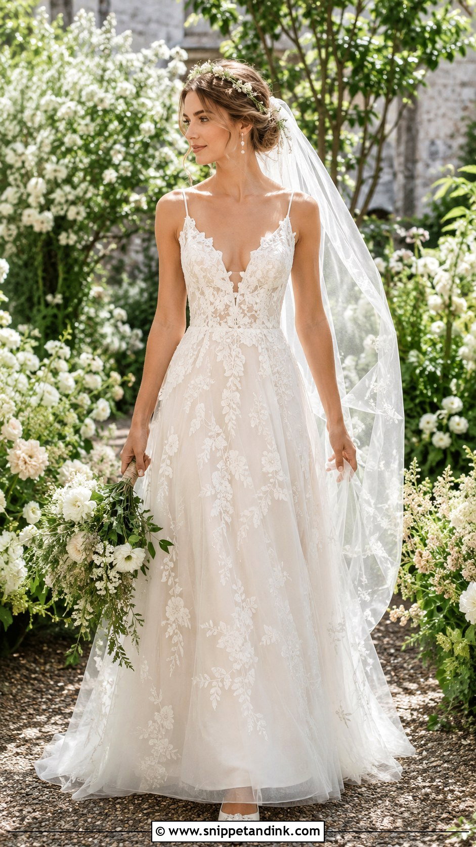 Floral Applique A Line Fairy Wedding Dress - Snippet and Ink - 20 Ethereal Fairy Wedding Dress Ideas
