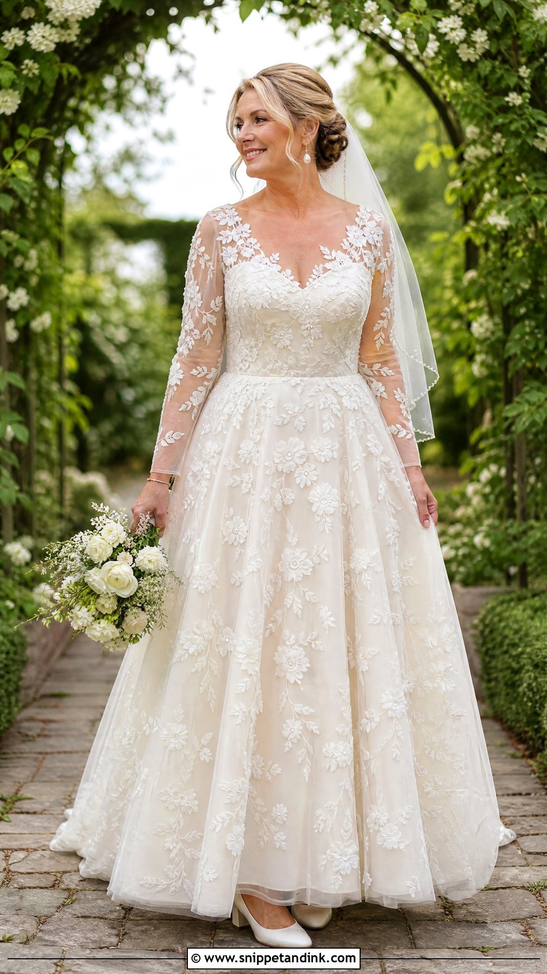 Floral Applique A Line Wedding Dress - Snippet and Ink - 20 Wedding Dress for 50 Year Old Bride Ideas