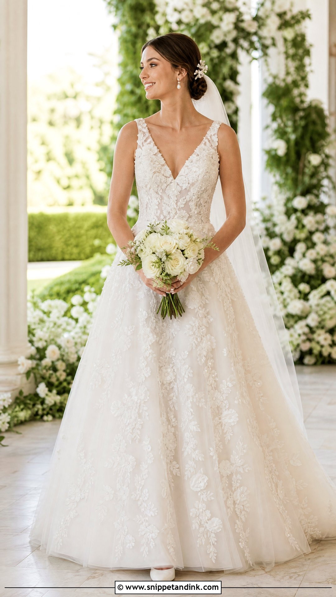Floral Applique A Line Wedding Dress - Snippet and Ink - 20 Wedding Dress for Tall Bride Ideas