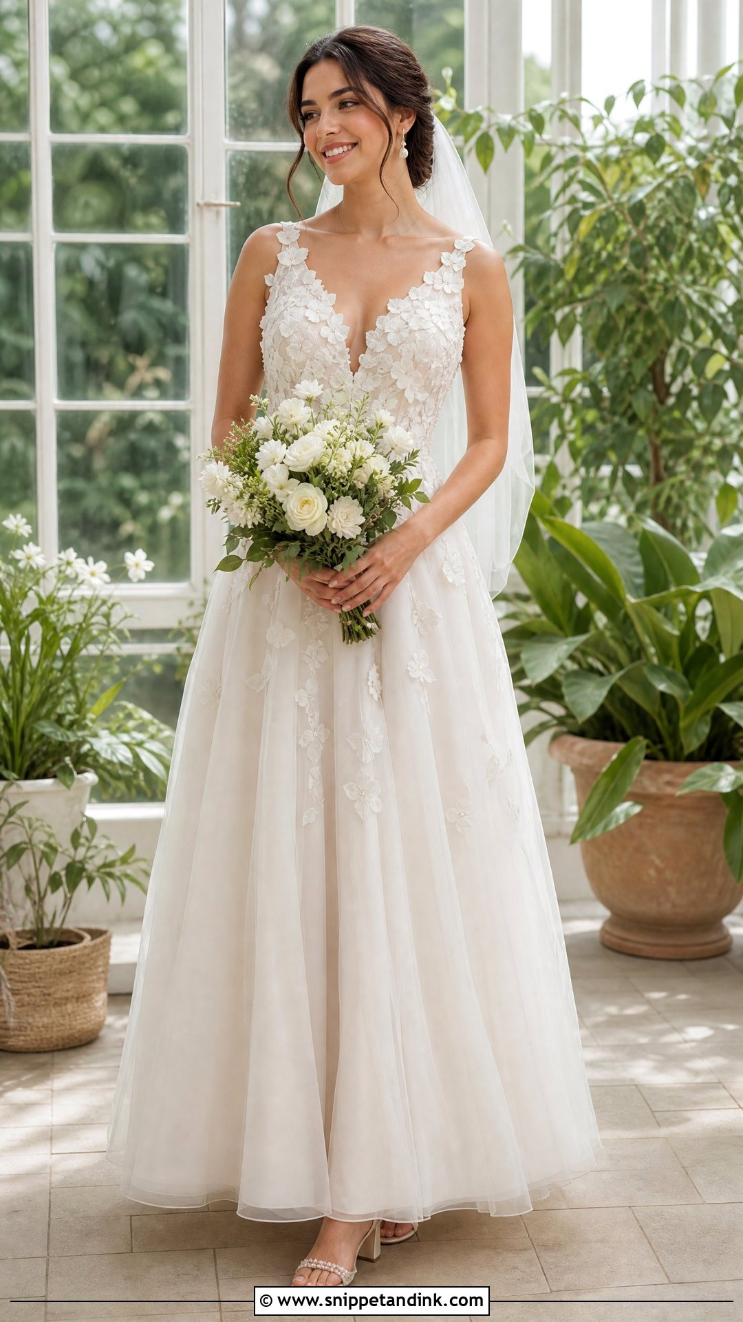Floral Applique A Line Wedding Dress - Snippet and Ink - 20 Wedding Dress Without Train Ideas
