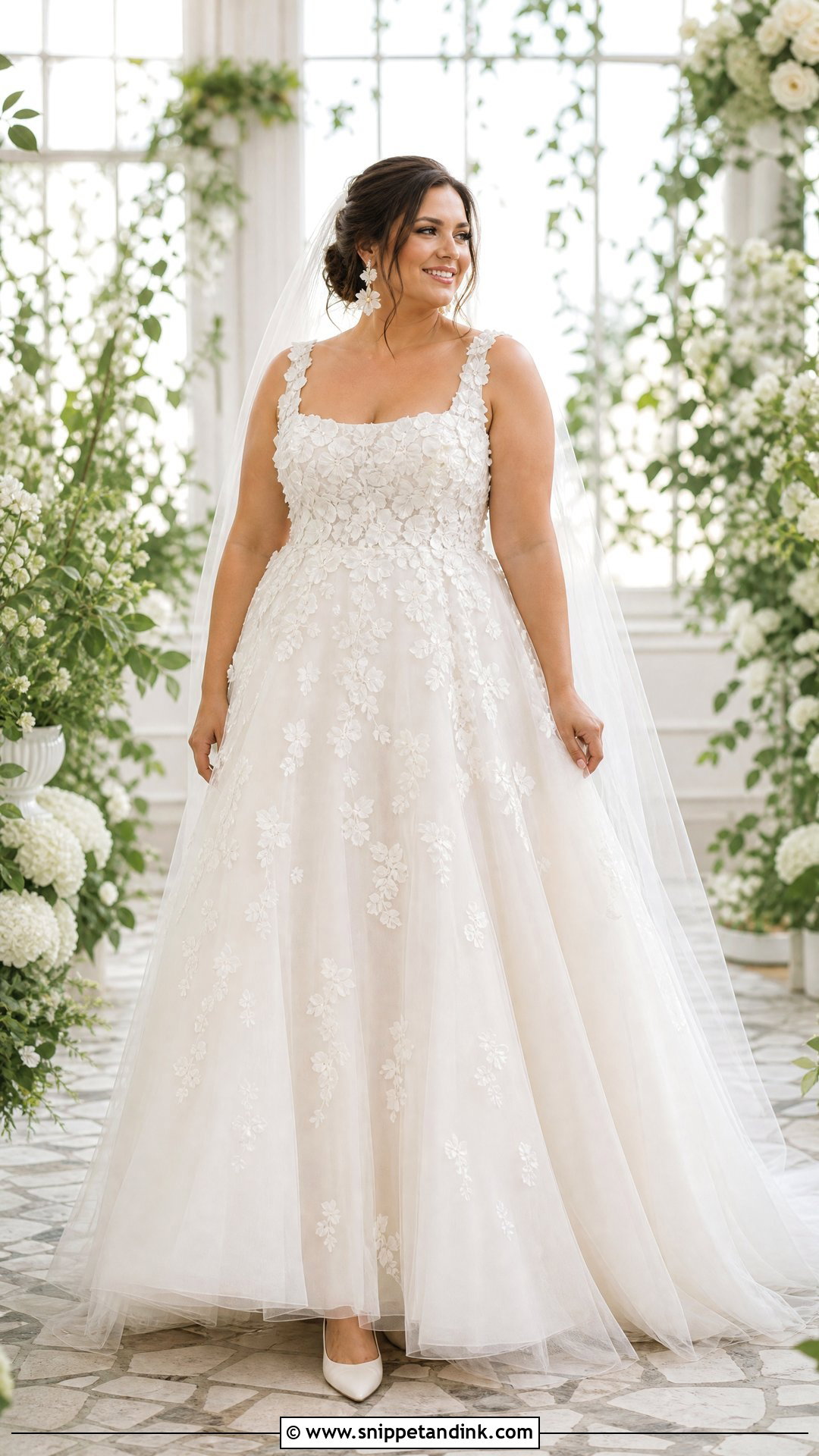 Floral Applique A Line Wedding Dress - Snippet and Ink - 20 Wedding Dresses for Pear Shape
