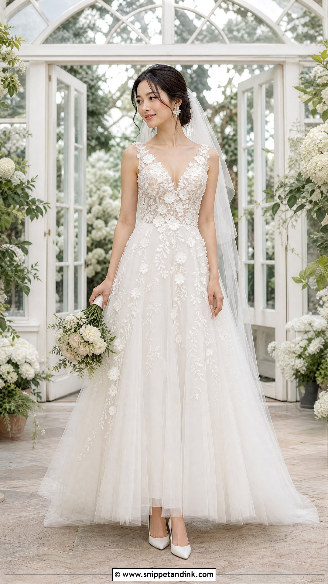 Floral Applique A Line Wedding Dress - Snippet and Ink - 20 Wedding Dresses for Petite Brides