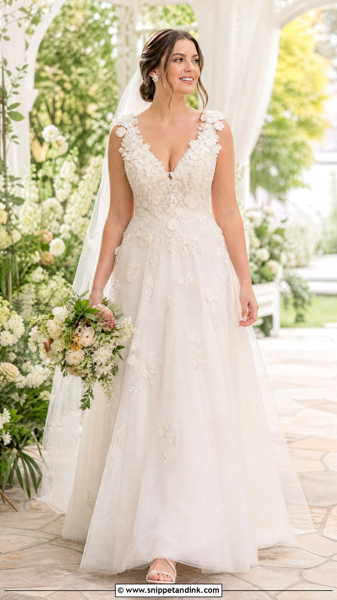 Floral Applique A Line Wedding Dress - Snippet and Ink - 20 Wedding Dresses Pear Shape