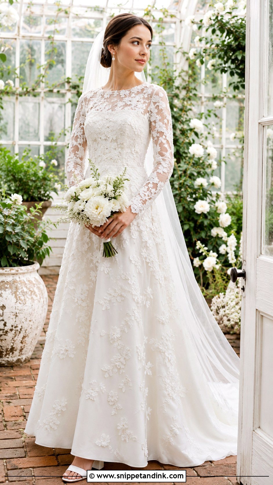 Floral Applique A Line Wedding Dress - Snippet and Ink - 20 Modest a Line Wedding Dress Ideas