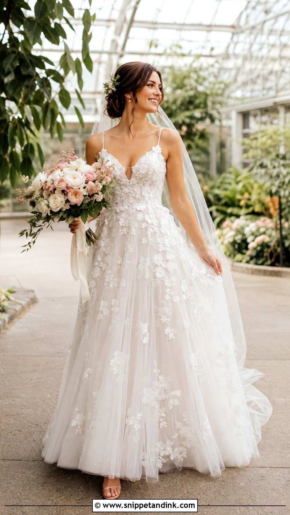 Floral Applique A Line Wedding Dress - Snippet and Ink - 20 A Frame Wedding Dresses