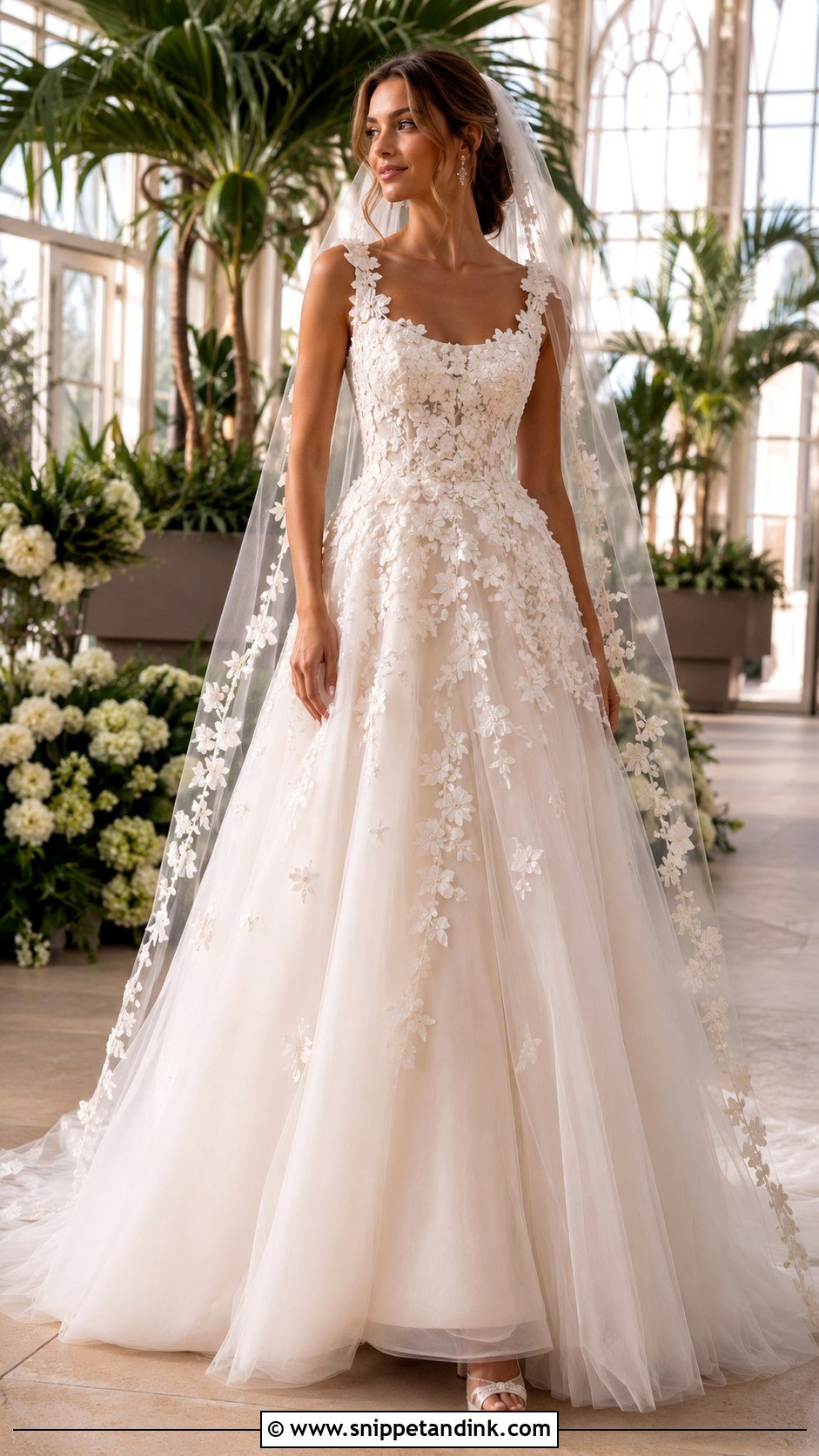 Floral Applique A Line Wedding Dress - Snippet and Ink - 20 Align Wedding Dress Ideas