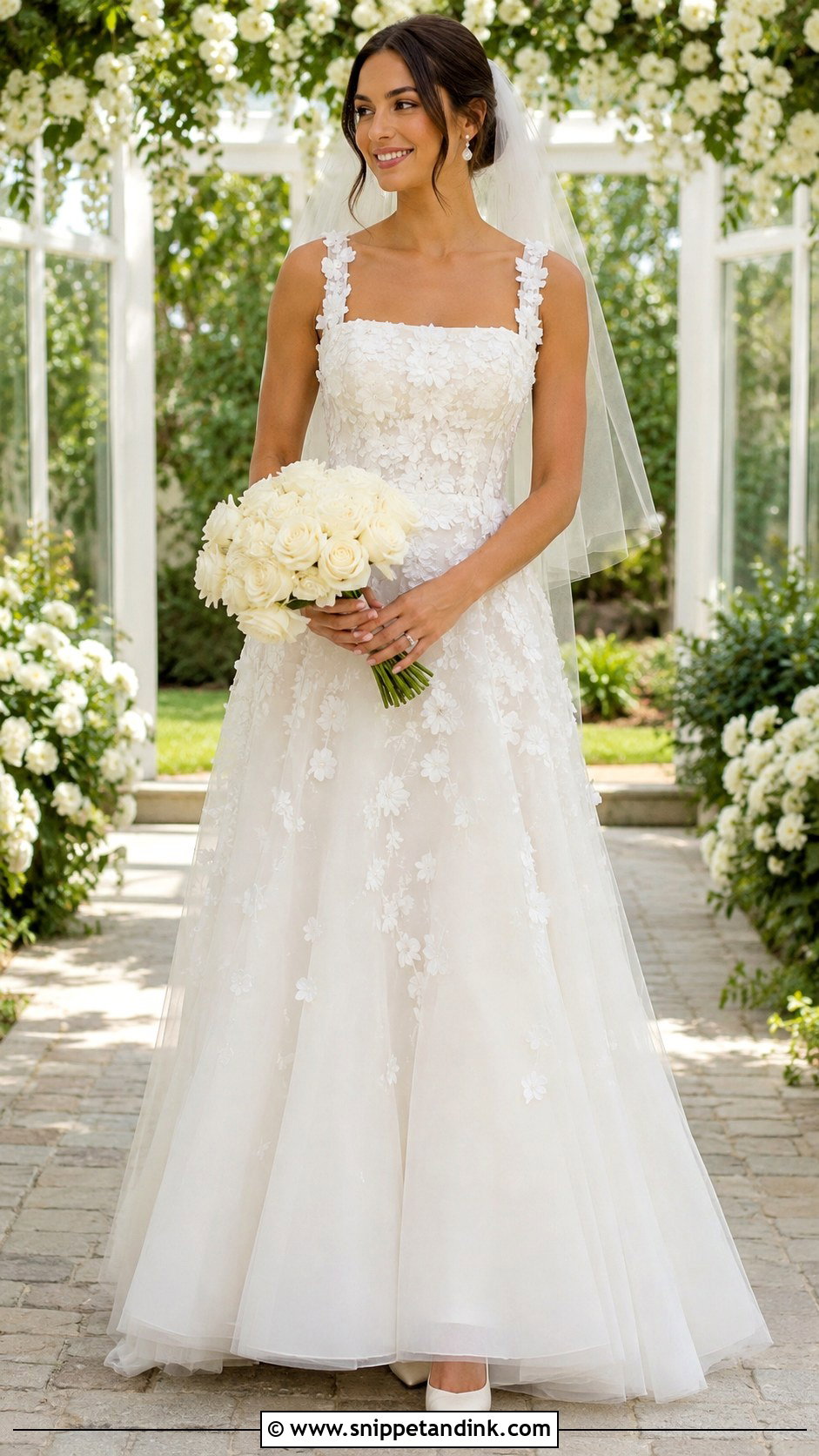 Floral Applique A Line Wedding Dress - Snippet and Ink - 20 Classic Modern Wedding Dress Ideas