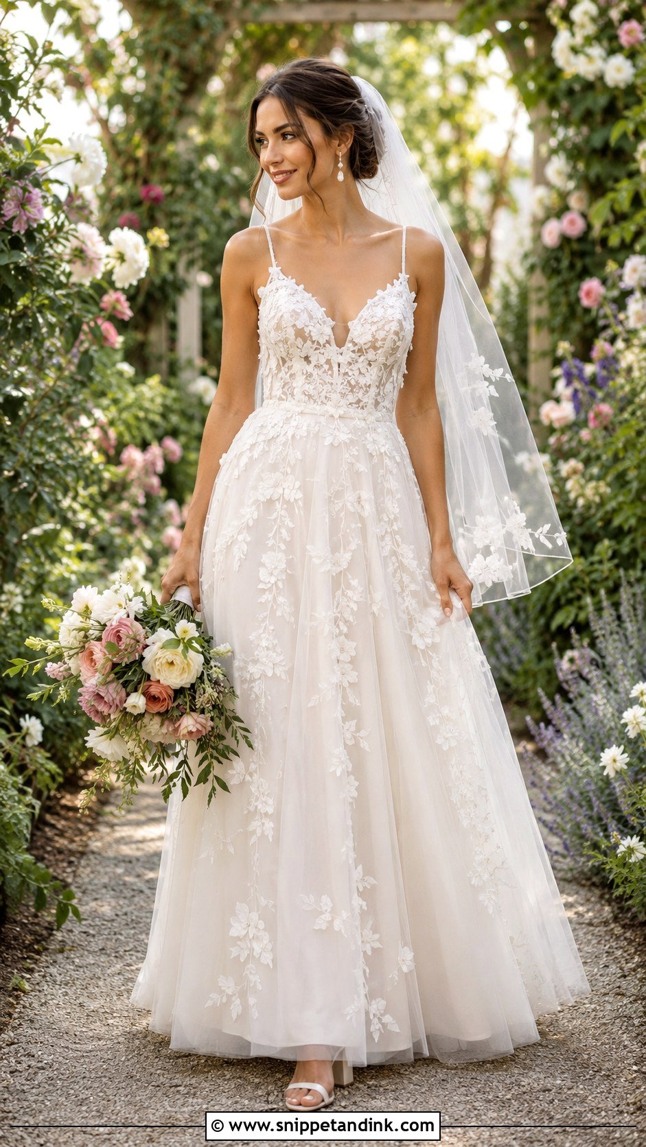 Floral Applique A Line Wedding Dress - Snippet and Ink - 20 Enchanted Garden Wedding Dress Ideas