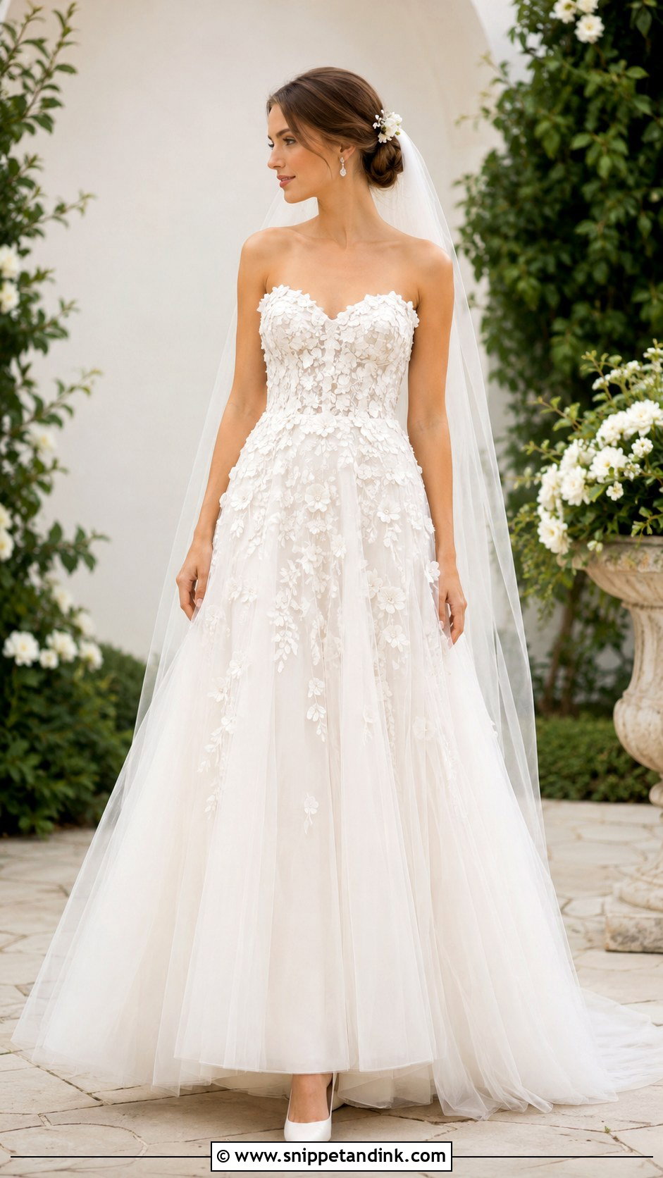 Floral Applique A Line Wedding Dress - Snippet and Ink - 20 Korean Style Wedding Dresses