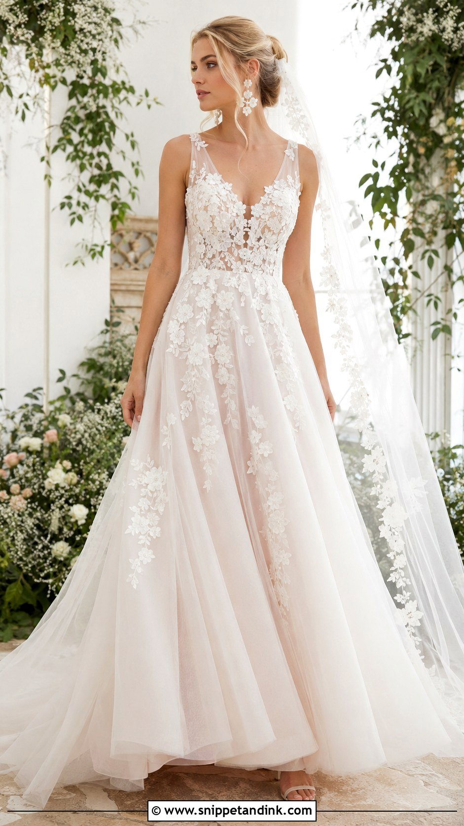 Floral Applique A Line Wedding Dress With Tulle Straps - Snippet and Ink - 20 A Line Wedding Dress with Straps Ideas