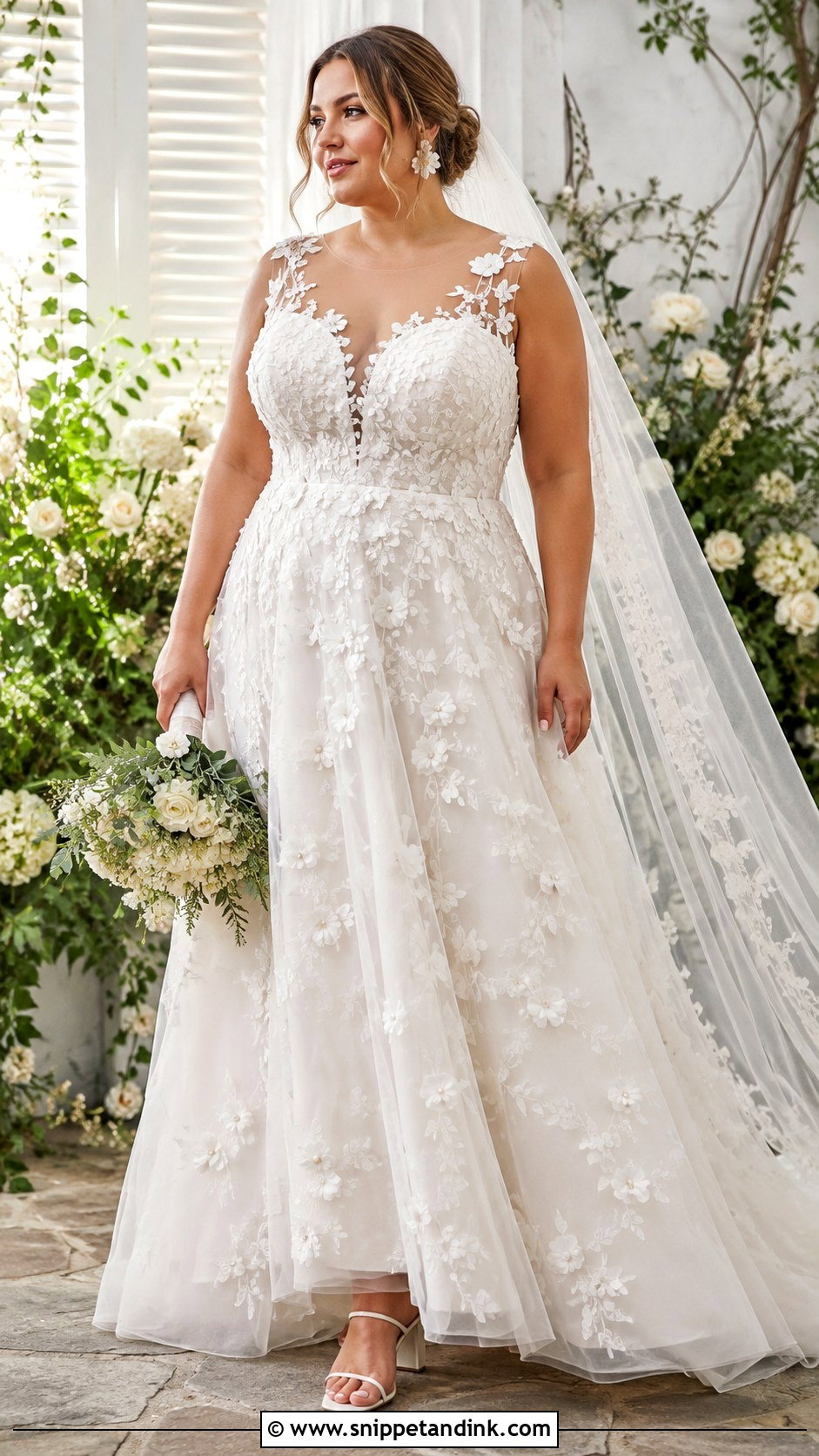 Floral Applique A Line Wedding Dress - Snippet and Ink - 20 Wedding Dresses for Curvy Women