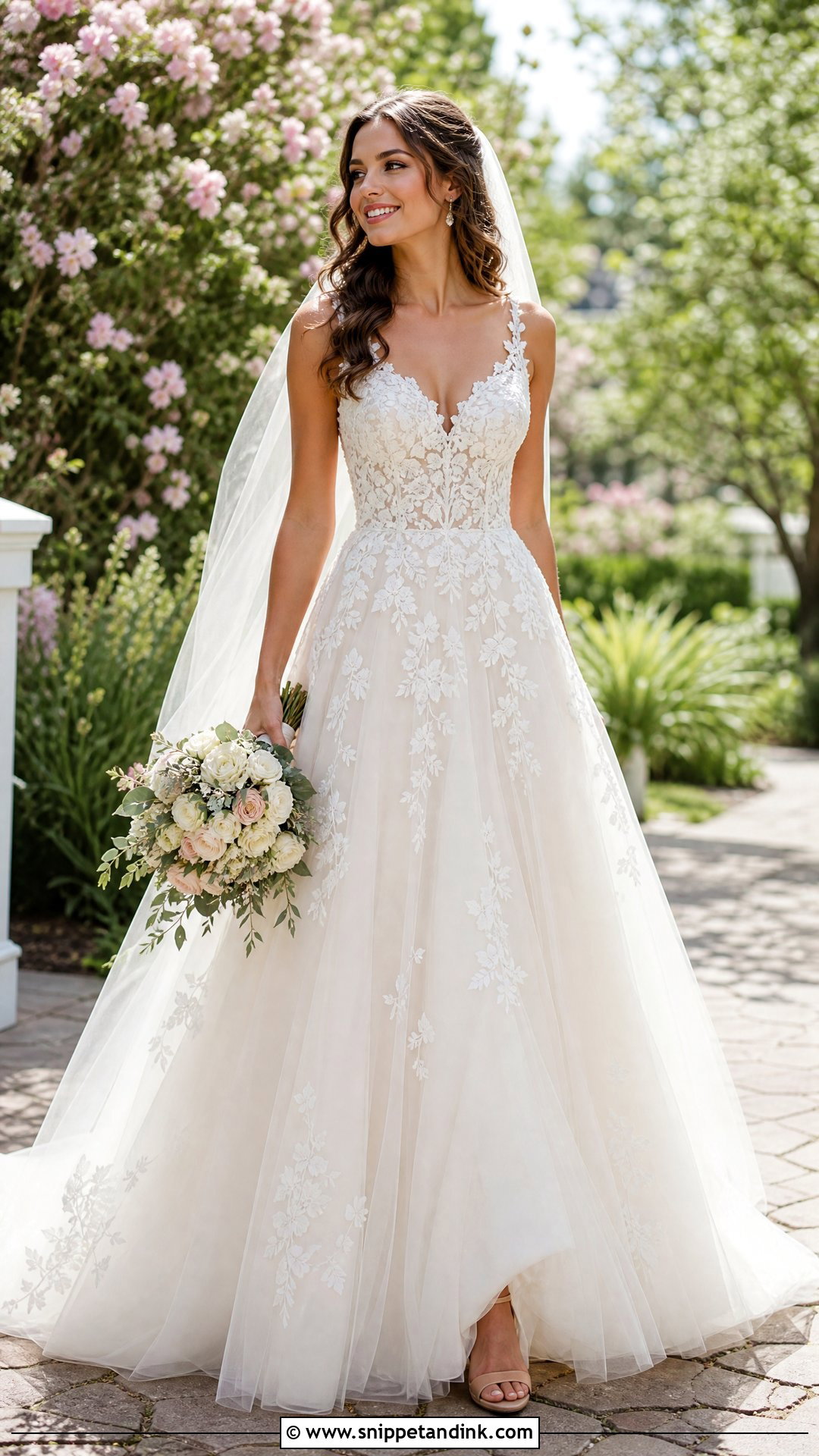 Floral Applique A Line Wedding Gown - Snippet and Ink - 25 A Line Wedding Gown Ideas