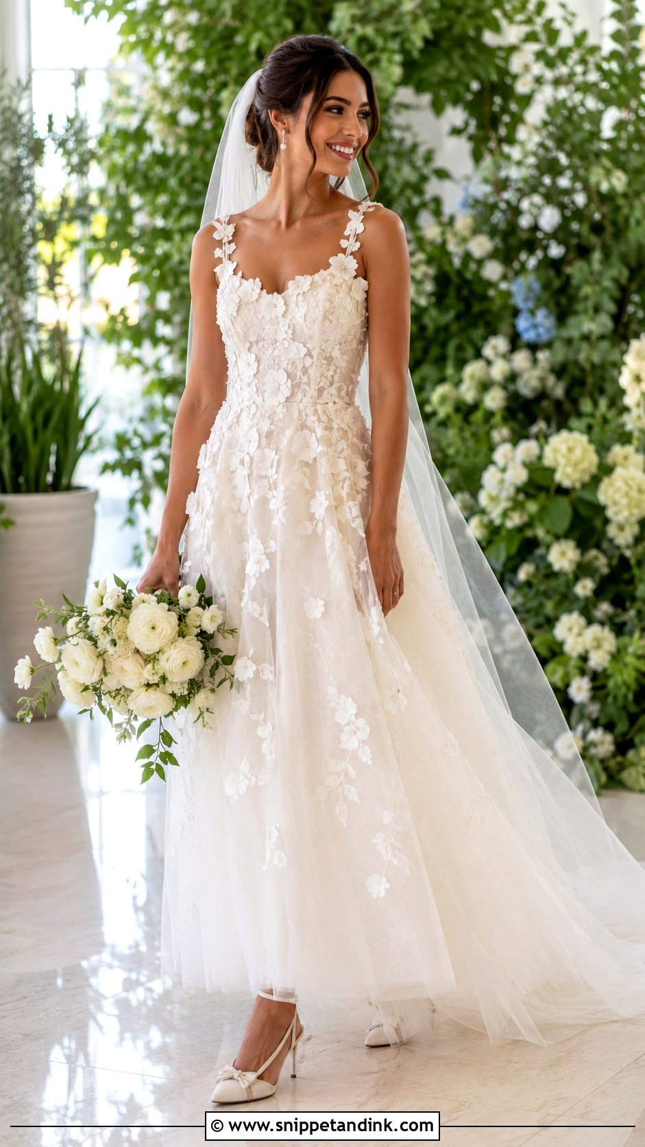 Floral Applique Ankle Length Wedding Dress - Snippet and Ink - 20 Ankle Wedding Dress Ideas